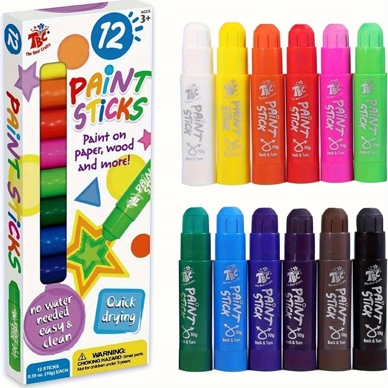12-Pack Washable Tempera Paint Sticks for Kids & Students