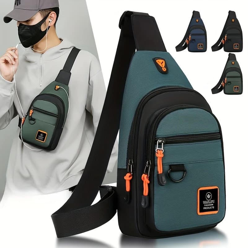 Men's Lightweight Nylon Chest Bag - Crossbody Shoulder Pack